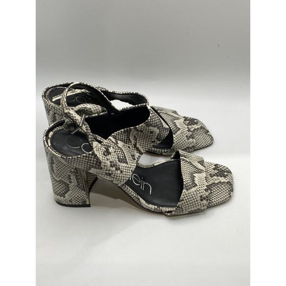 CALVIN KLEIN Women's Black-White Qeelin Snake Square-Toe Heeled Sandals SZ 6.5 - Picture 2 of 13
